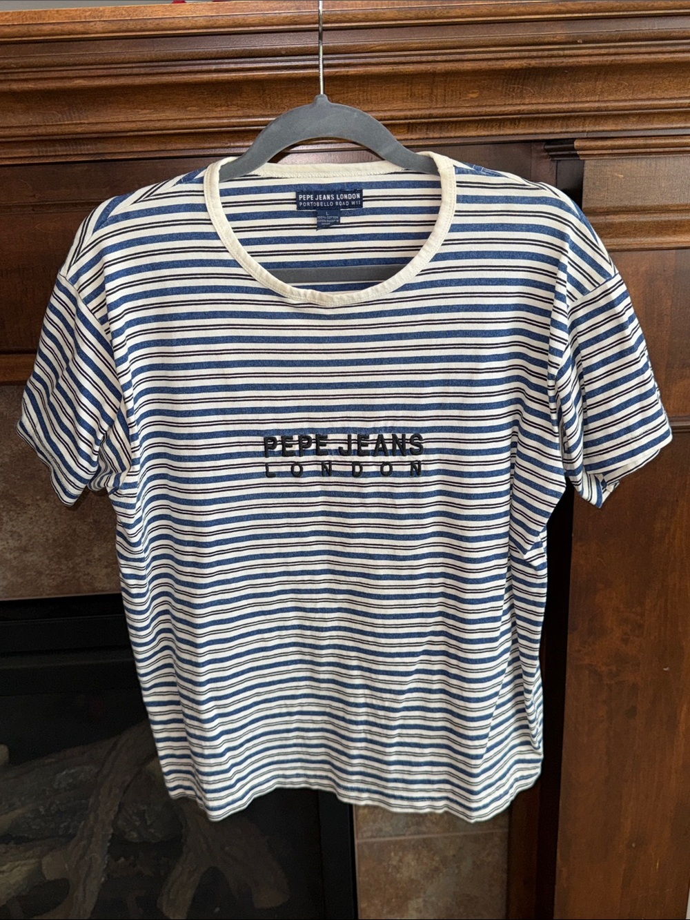 Y2K 90s vintage Pepe Jeans London embroidered logo striped boxy tee Large